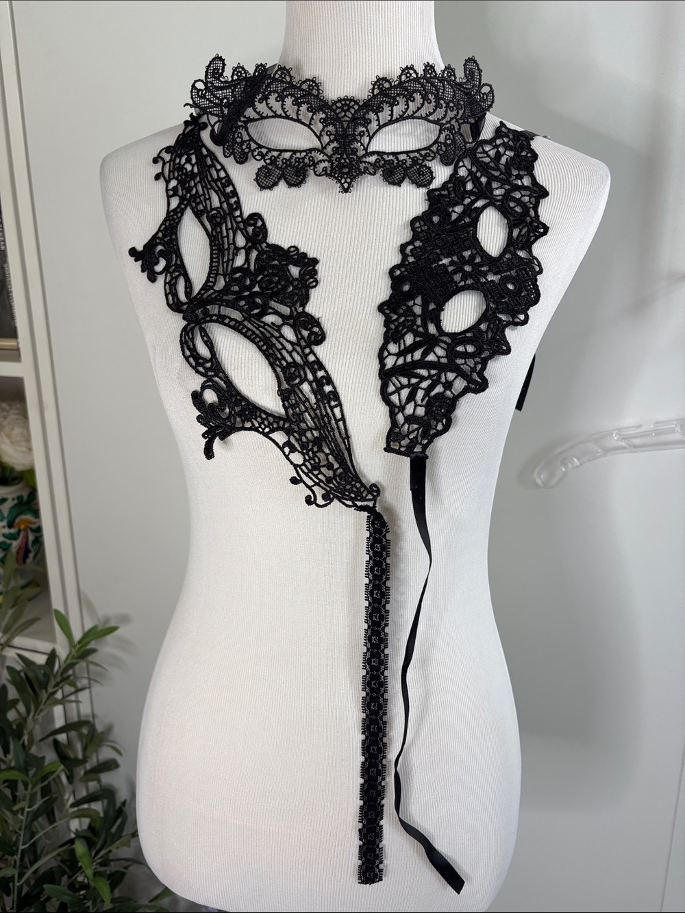 Set of 3 Black Lace Appliqué Masks